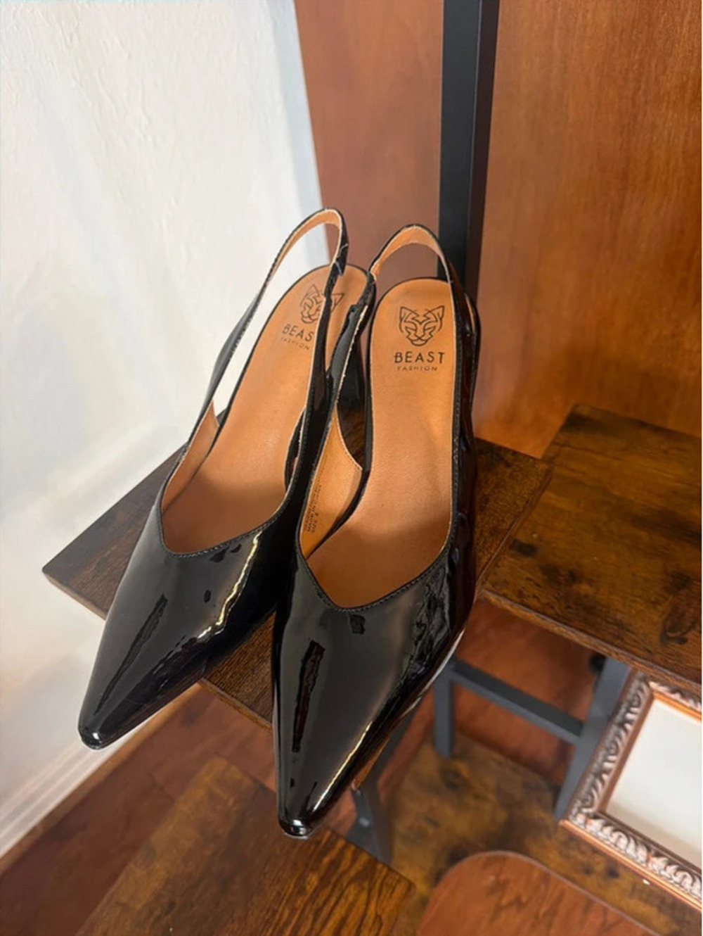 Beast Fashion Black Patent Slingback Heels – Size 8